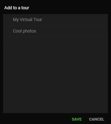 Kuula Virtual Tours - Add to tour dialog